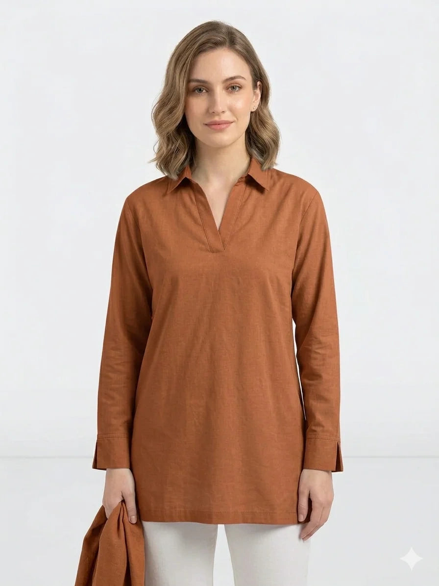 Oversized V-Neck Collar Shirt - Mustard