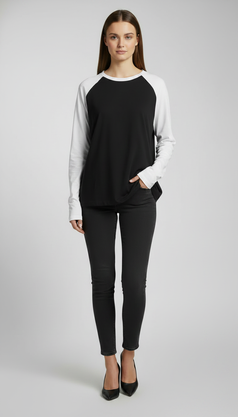 Contrast Raglan Sleeve Top | Black/White