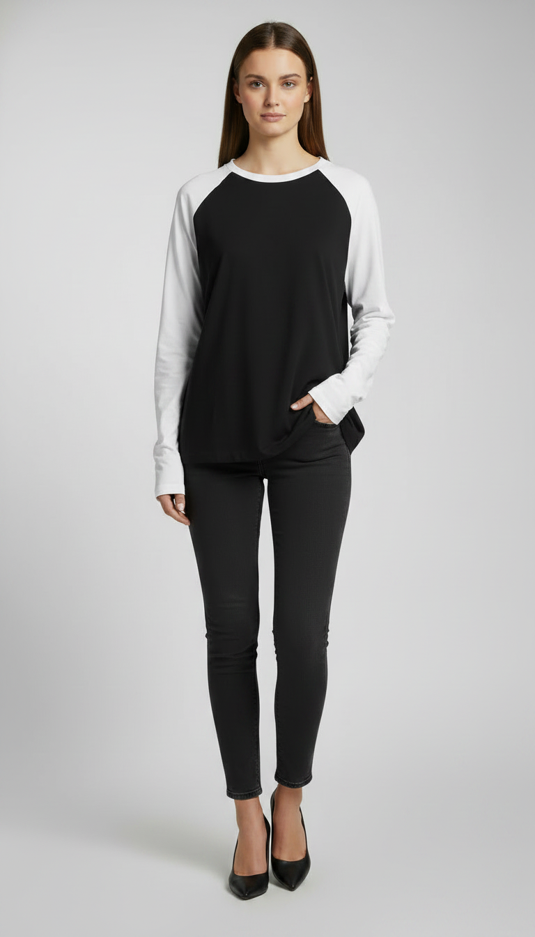 Contrast Raglan Sleeve Top | Black/White