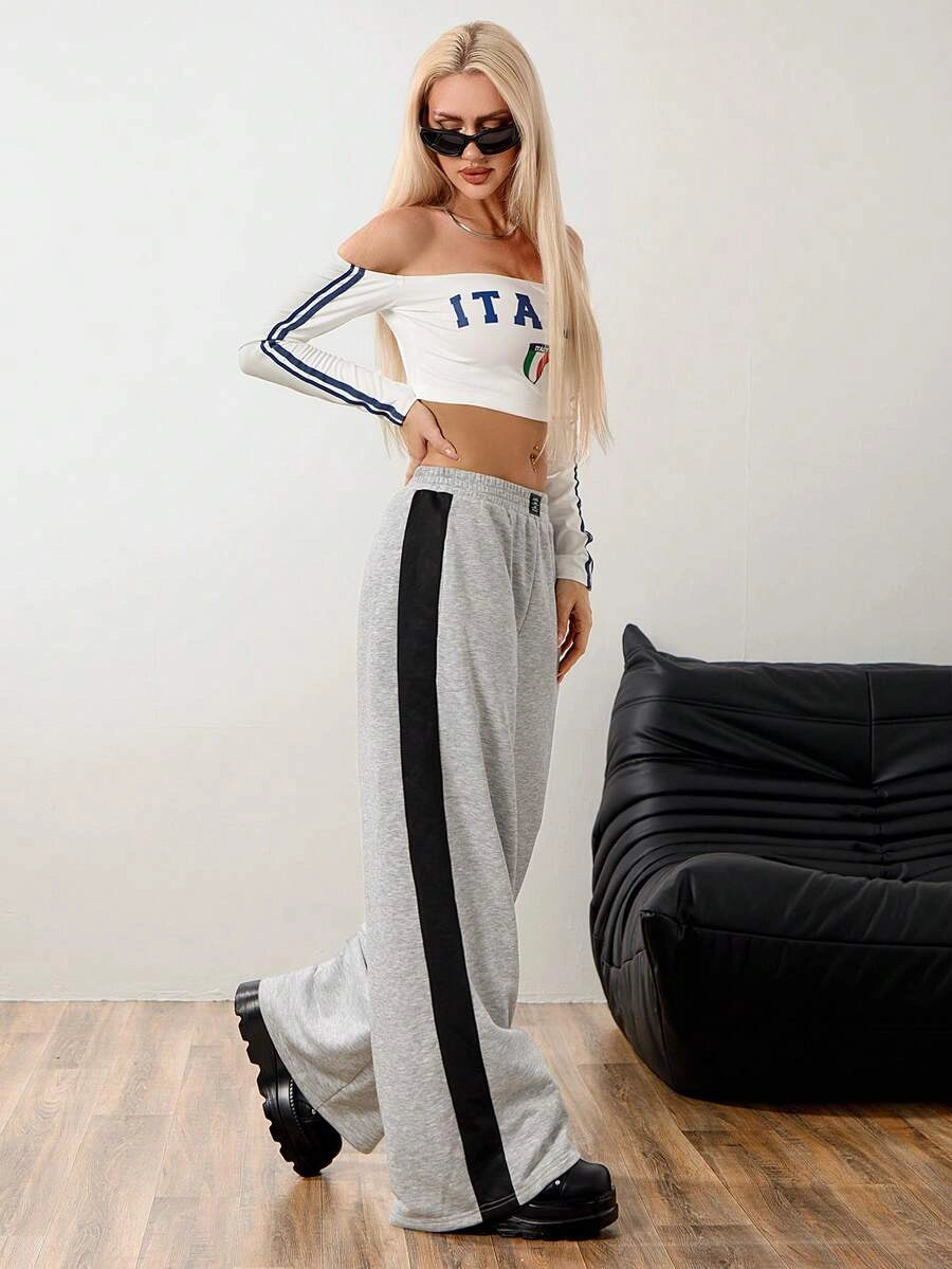 D600 Grey Side Panel Wide Leg Trouser