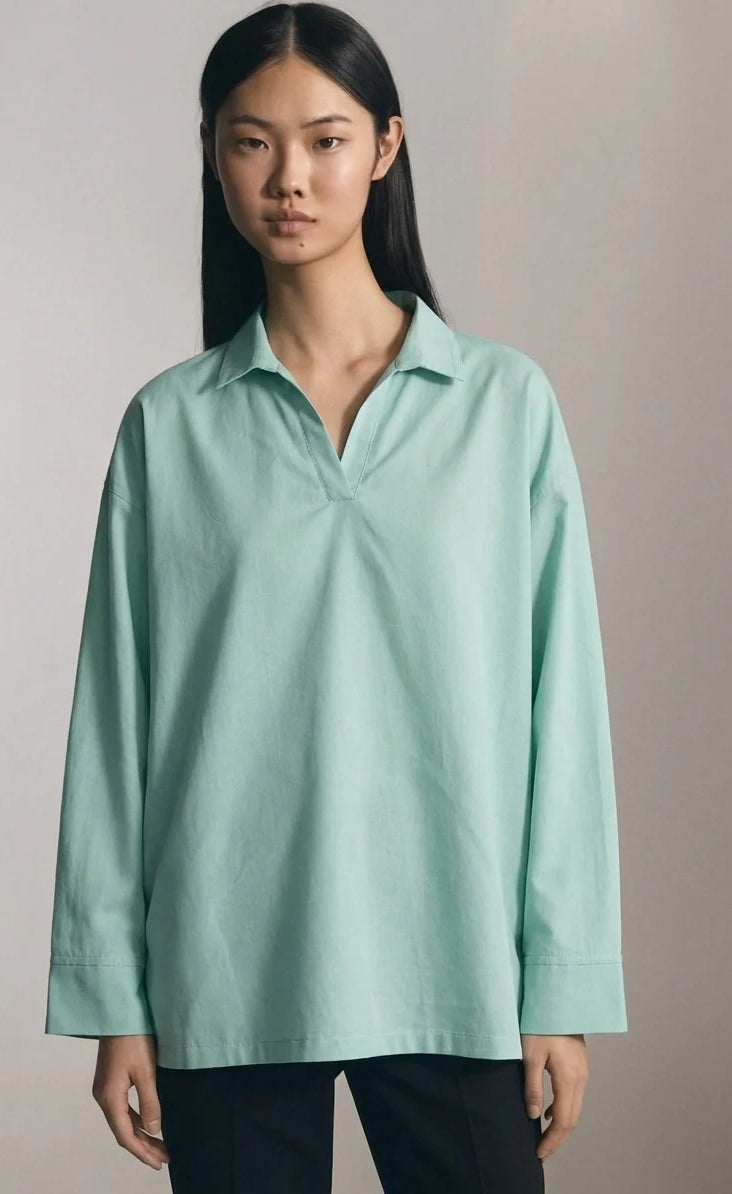 Oversized V-Neck Collar Shirt - Mint Green