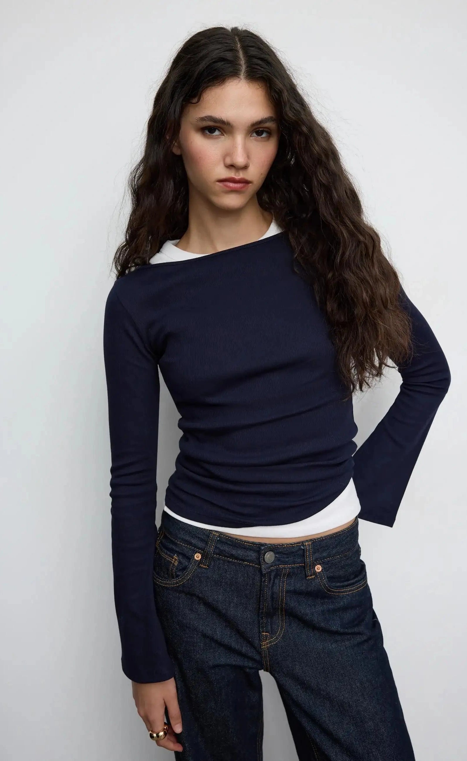 Bell Sleeve T-Shirt - Navy Blue