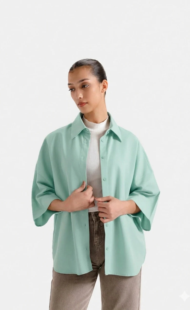 Oversized Button Down Shirt - Mint Green