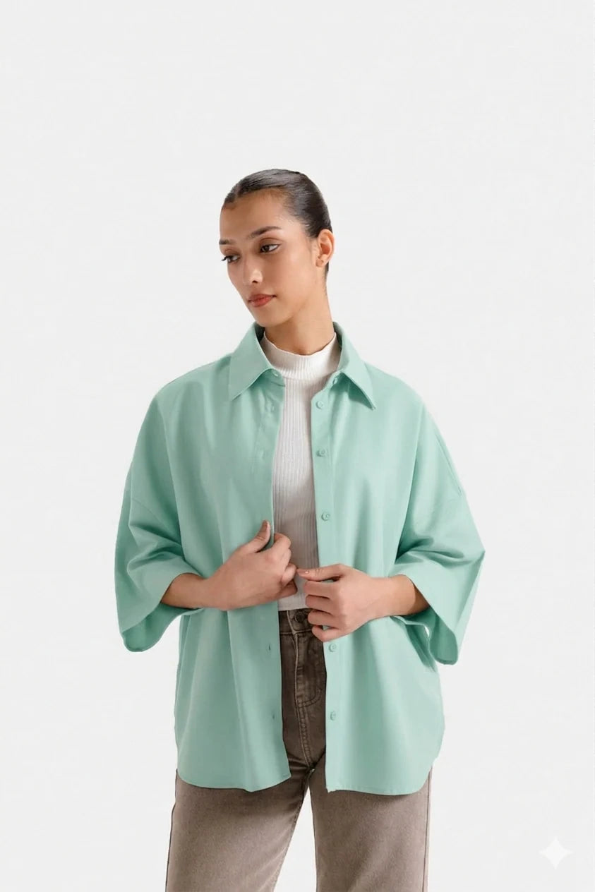 Oversized Button Down Shirt - Mint Green
