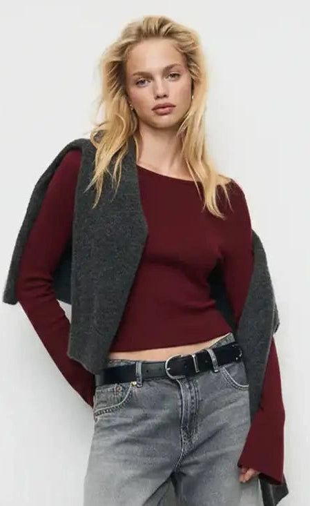 Bell Sleeve T-Shirt - Maroon