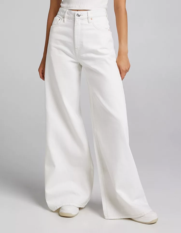 HM White High-Waisted Wide-Leg Jeans