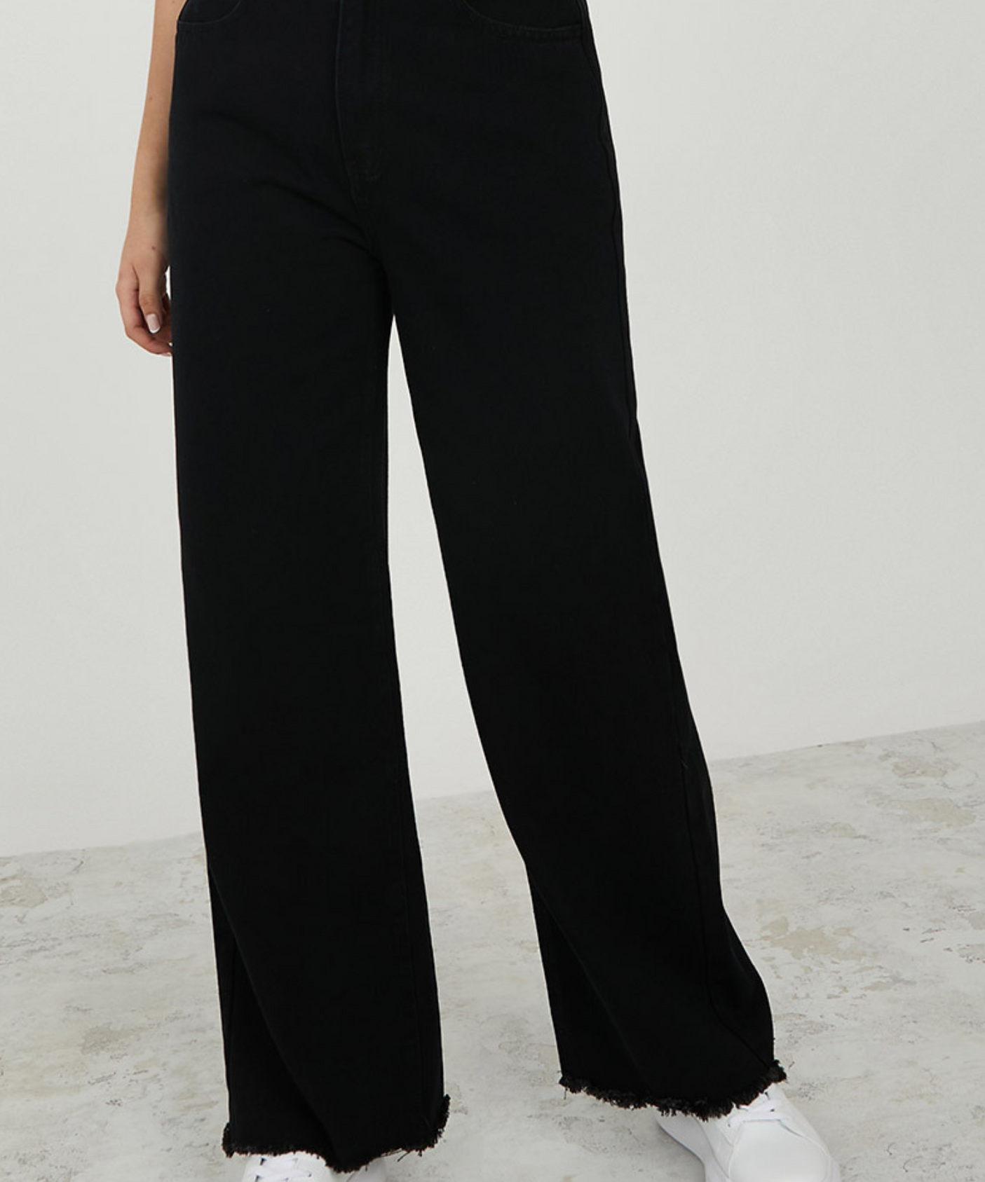 High Rise Frayed Hem Wide Leg Jeans