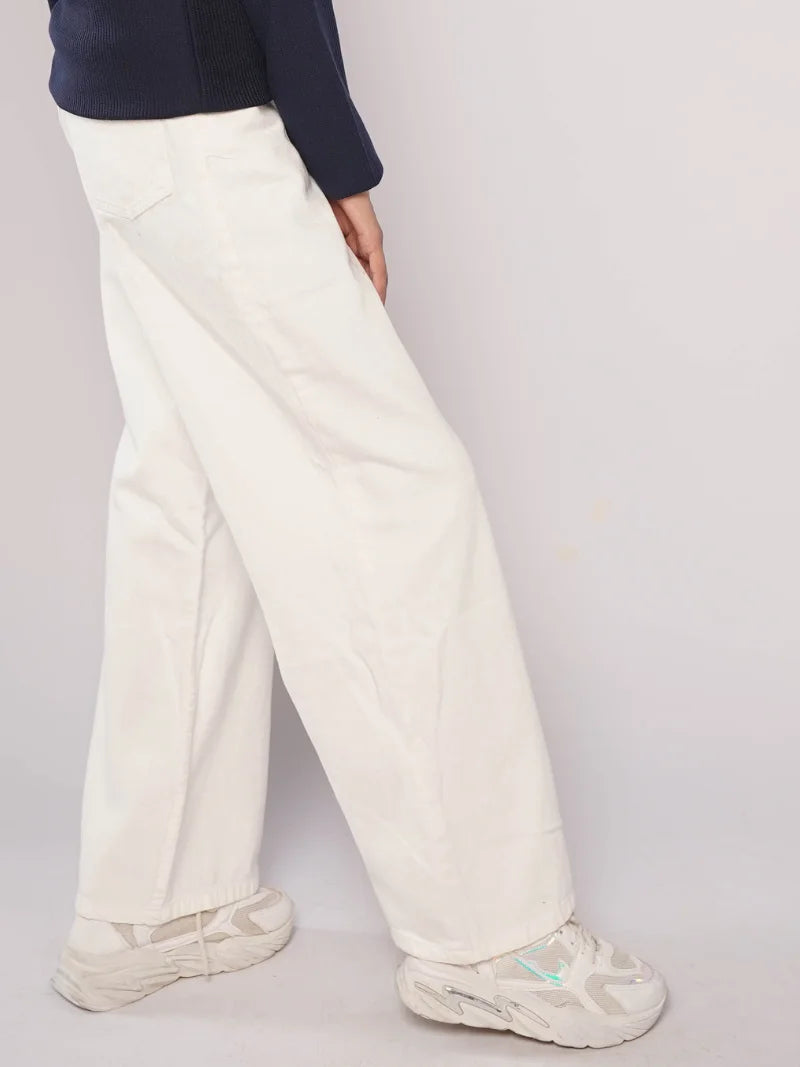 D600 - White High Waist Wide Leg Jeans