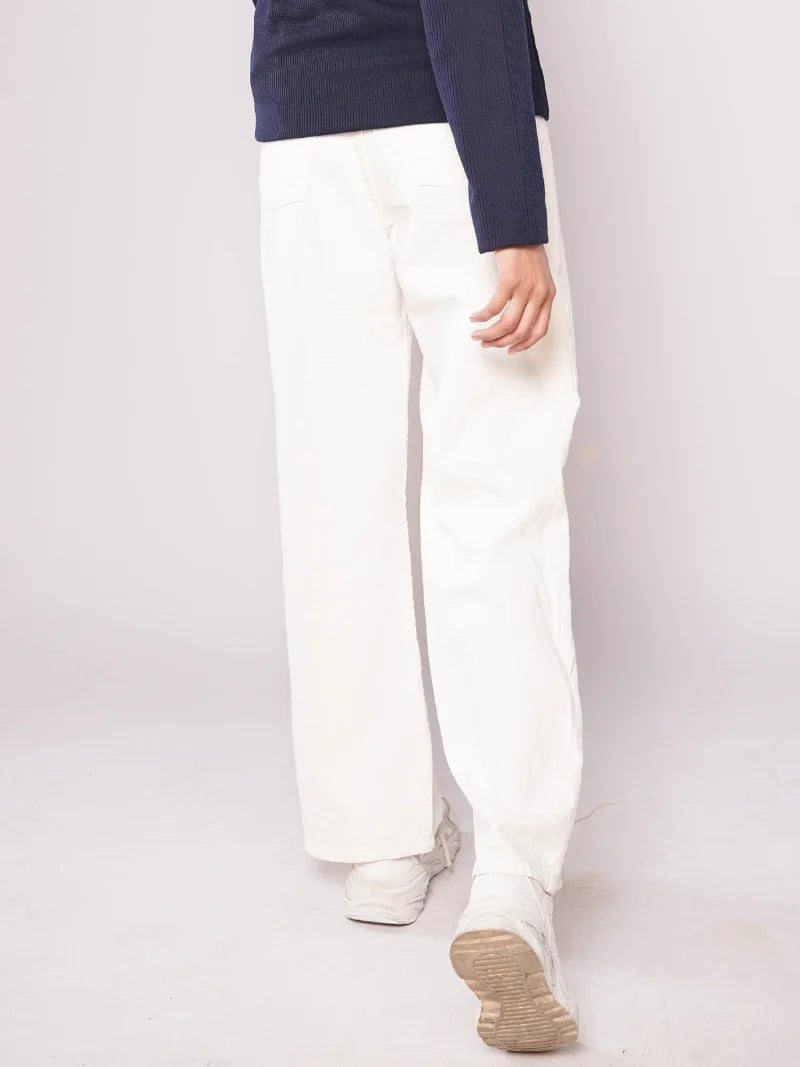 D600 - White High Waist Wide Leg Jeans