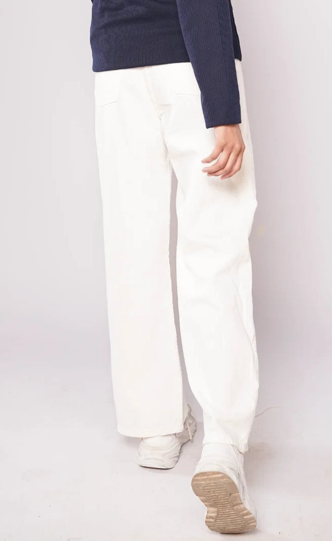 D600 - White High Waist Wide Leg Jeans