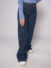 D600 - Dark Denim Blue High Waist Wide Leg Jeans