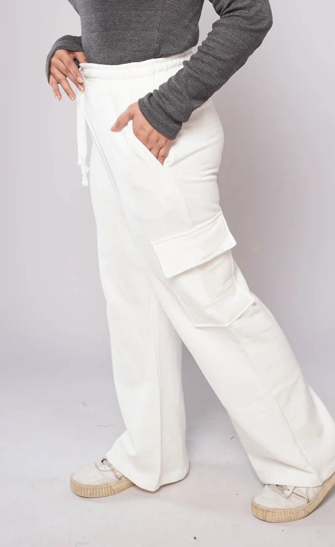 D600 White Wide Leg Cargo Trousers – Denim600 - Main Image