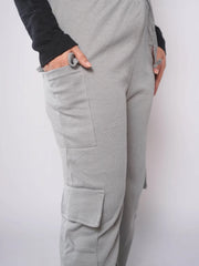 D600 - Grey Wide Leg Double Pocket Cargo Trousers