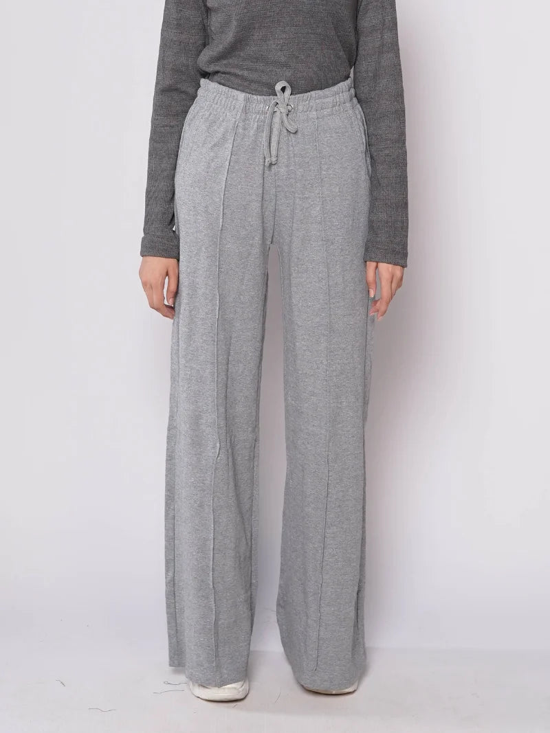 D600 - Grey Wide Leg Seam Trousers