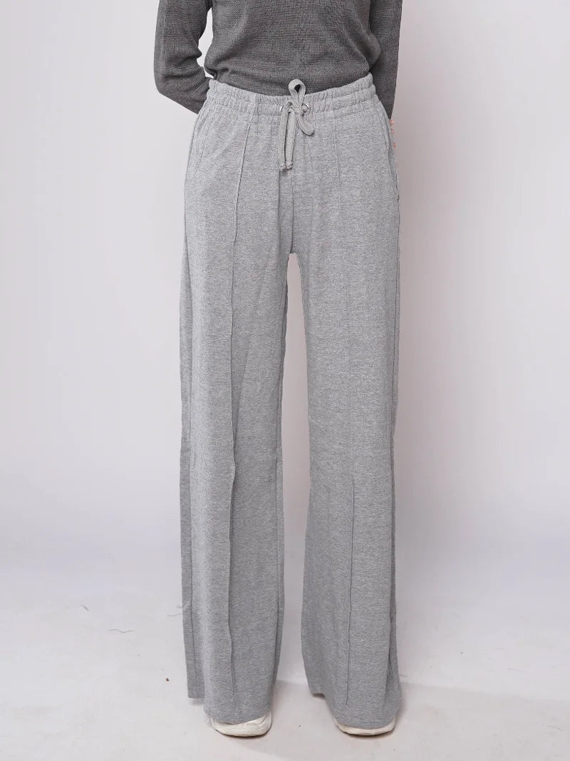 D600 - Grey Wide Leg Seam Trousers