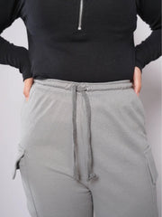 D600 - Grey Wide Leg Double Pocket Cargo Trousers