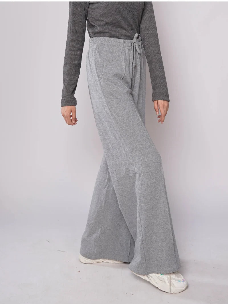 D600 - Grey Wide Leg Seam Trousers