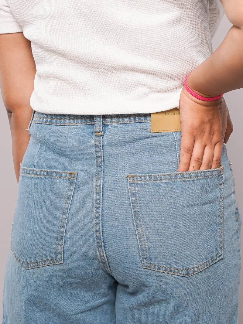 D600 - Ice Blue High Waist Wide Leg Cargo Jeans