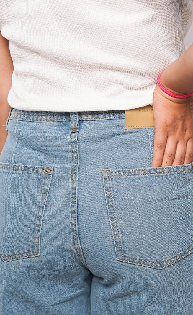 D600 - Ice Blue High Waist Wide Leg Cargo Jeans