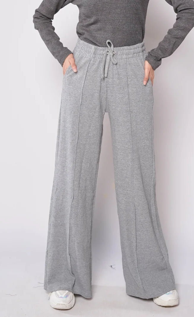 D600 - Grey Wide Leg Seam Trousers