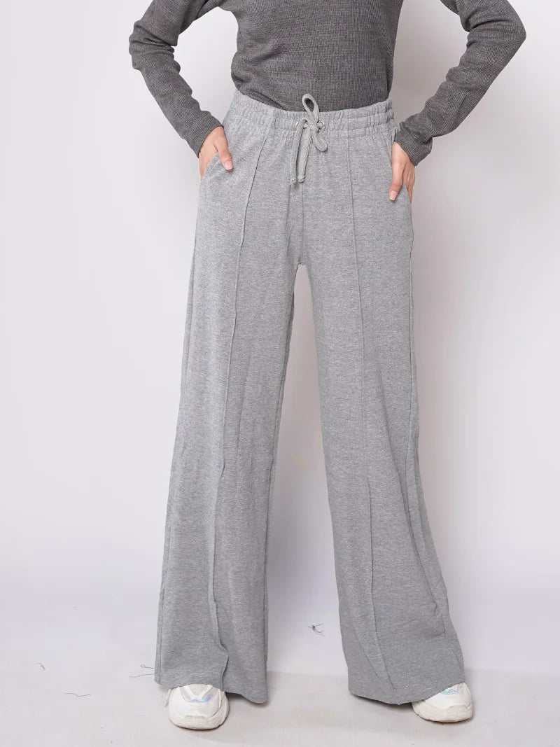 D600 - Grey Wide Leg Seam Trousers