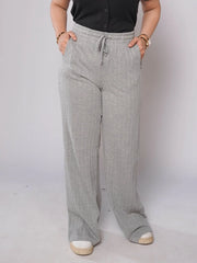 D600 - Grey Wide Leg Striped Trousers