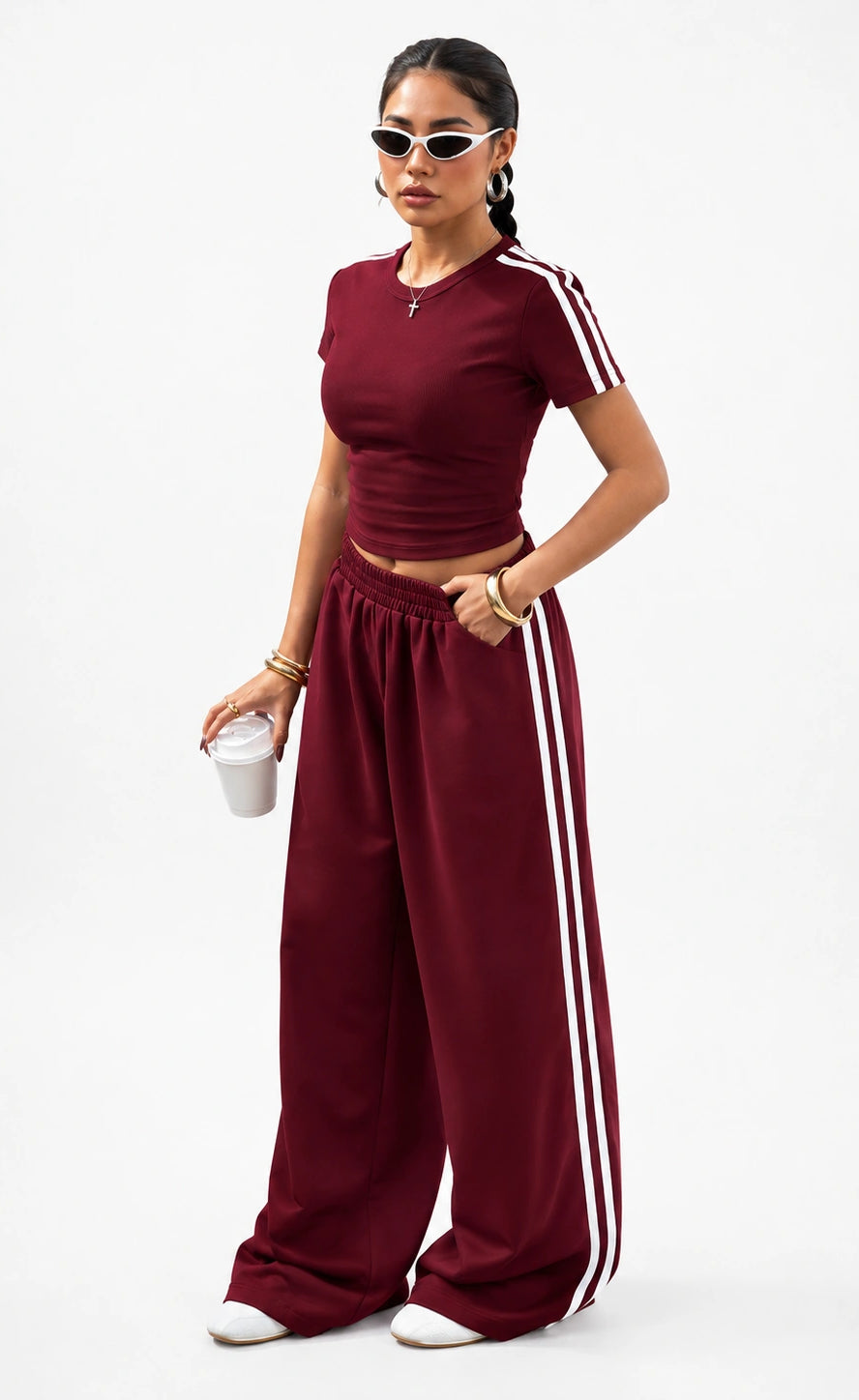 Essential Stripe Co-Ord Set | Maroon