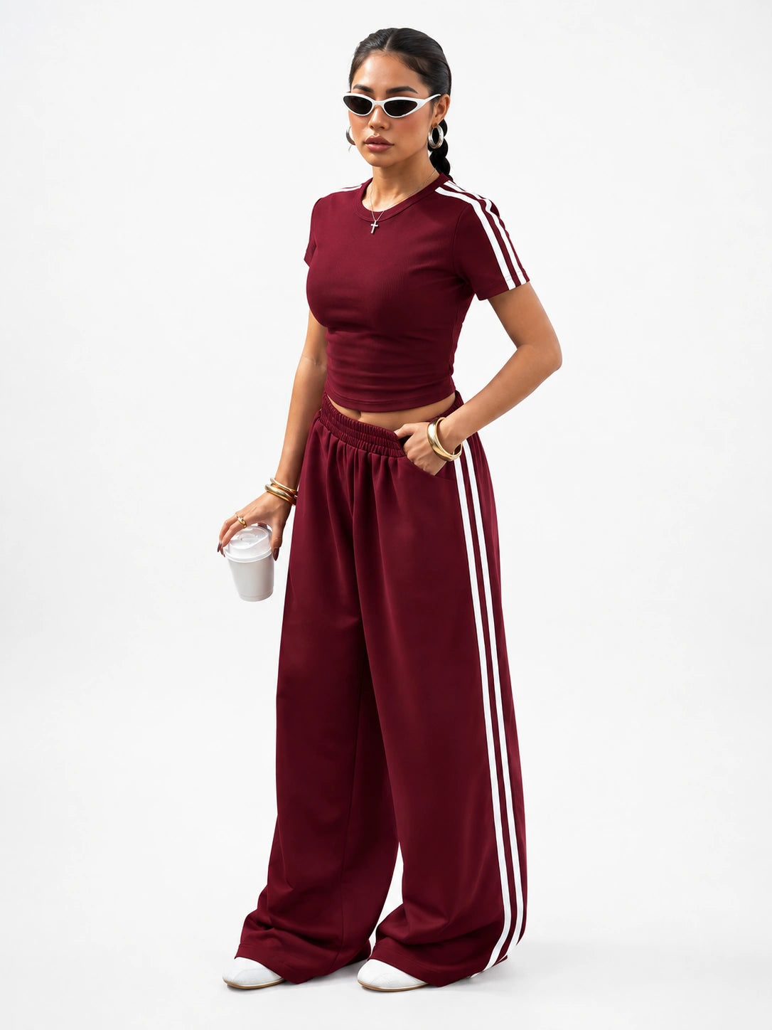 Essential Stripe Co-Ord Set | Maroon