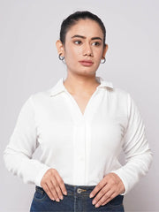 Button Up Ribbed Knit Shirt - White (Full Sleeves)