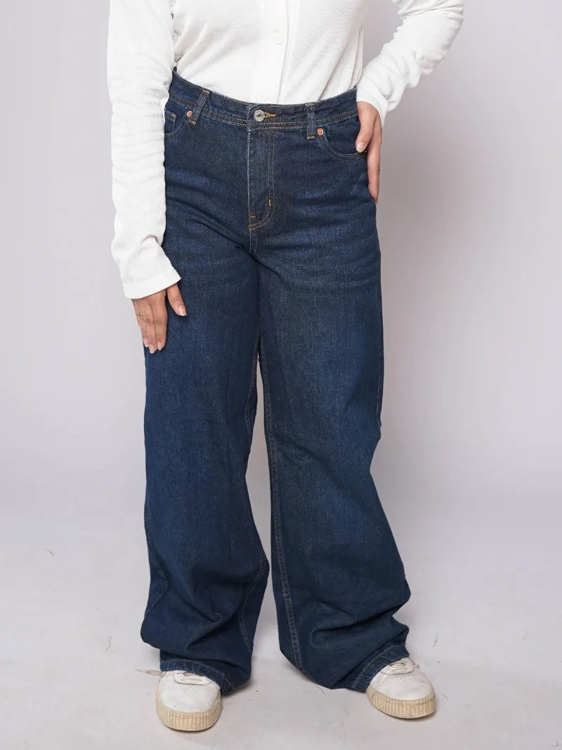 D600 - Retro Wash High Waist Wide Leg Jeans