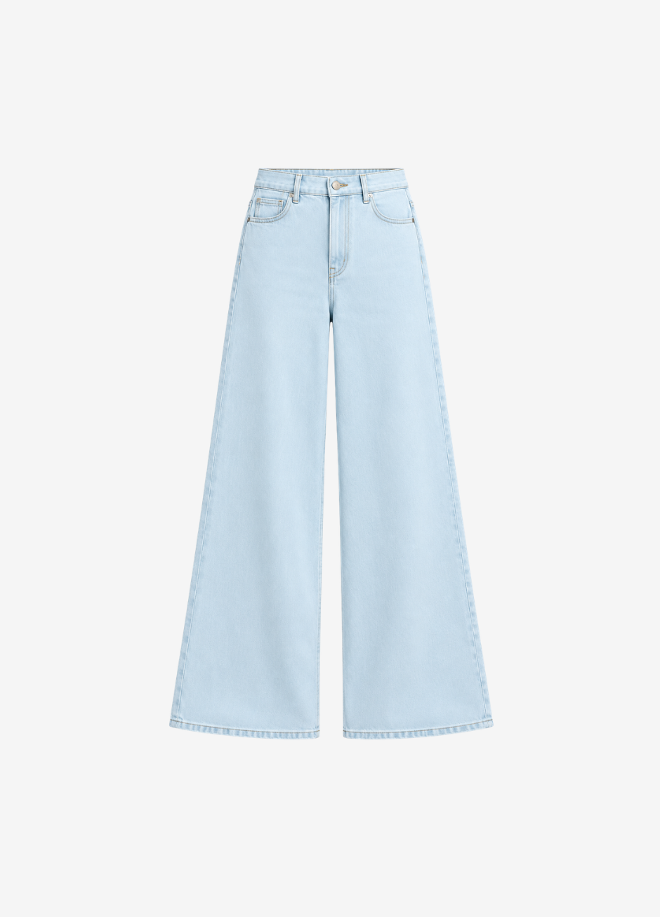 Ice Blue High-Waisted Wide-Leg Jeans