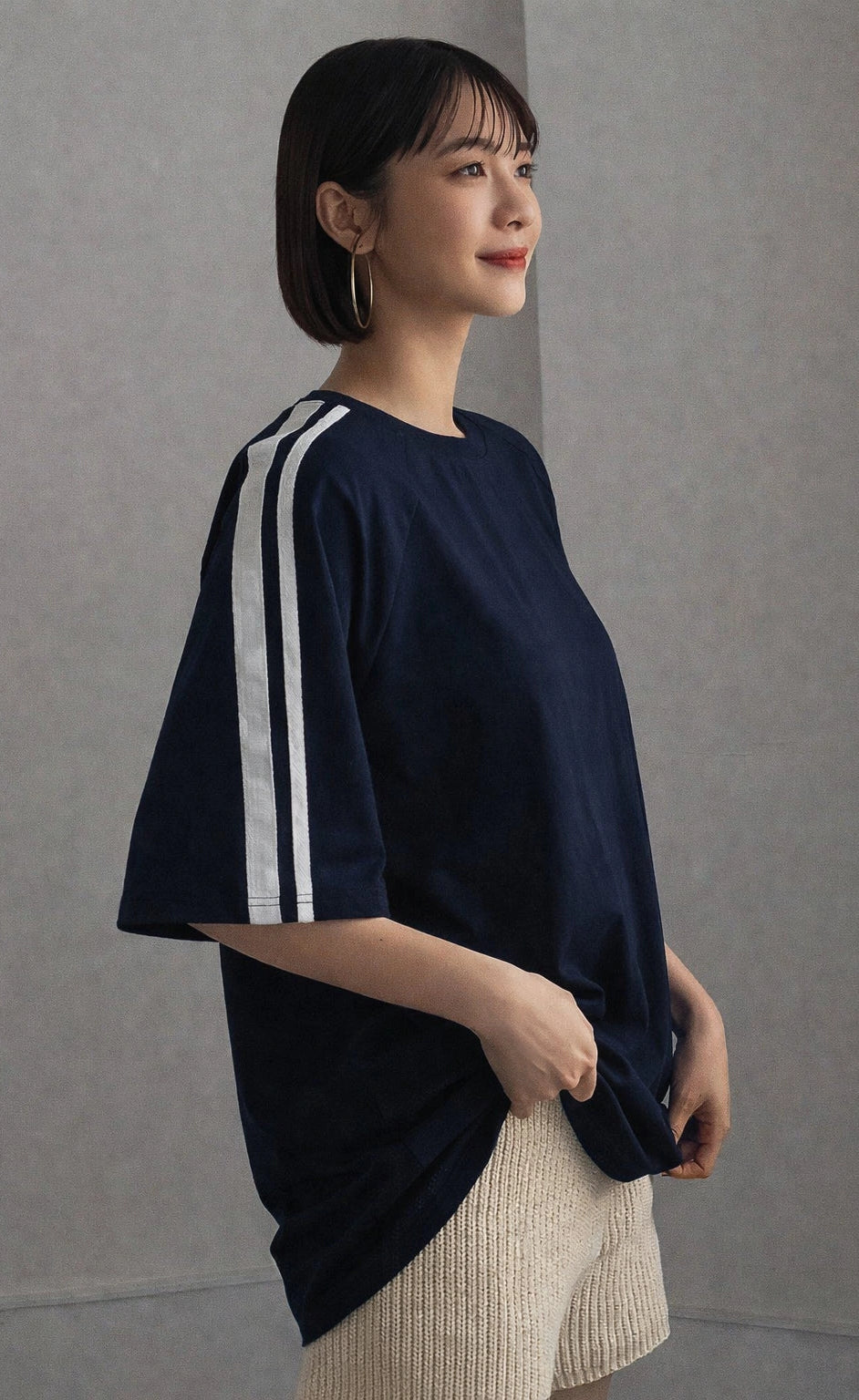 Oversized Stripe T-Shirt - Navy Blue