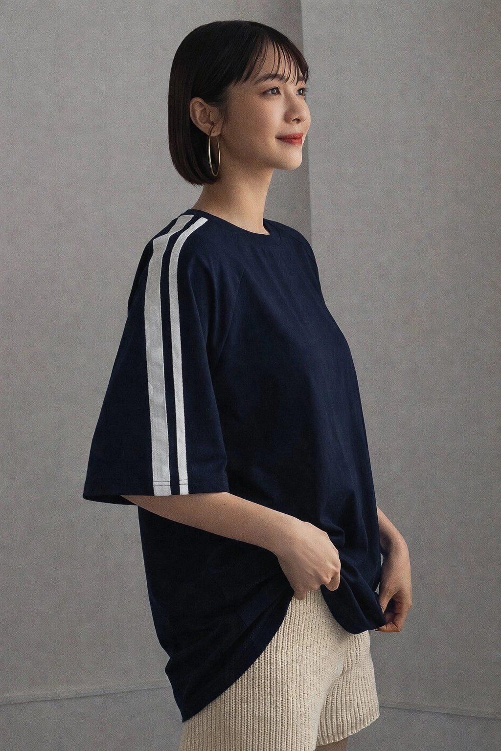 Oversized Stripe T-Shirt - Navy Blue