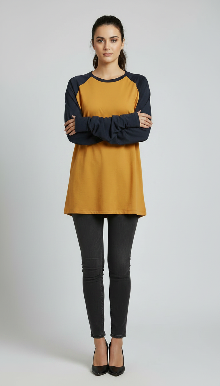 Contrast Raglan Sleeve Top | Mustard/Black