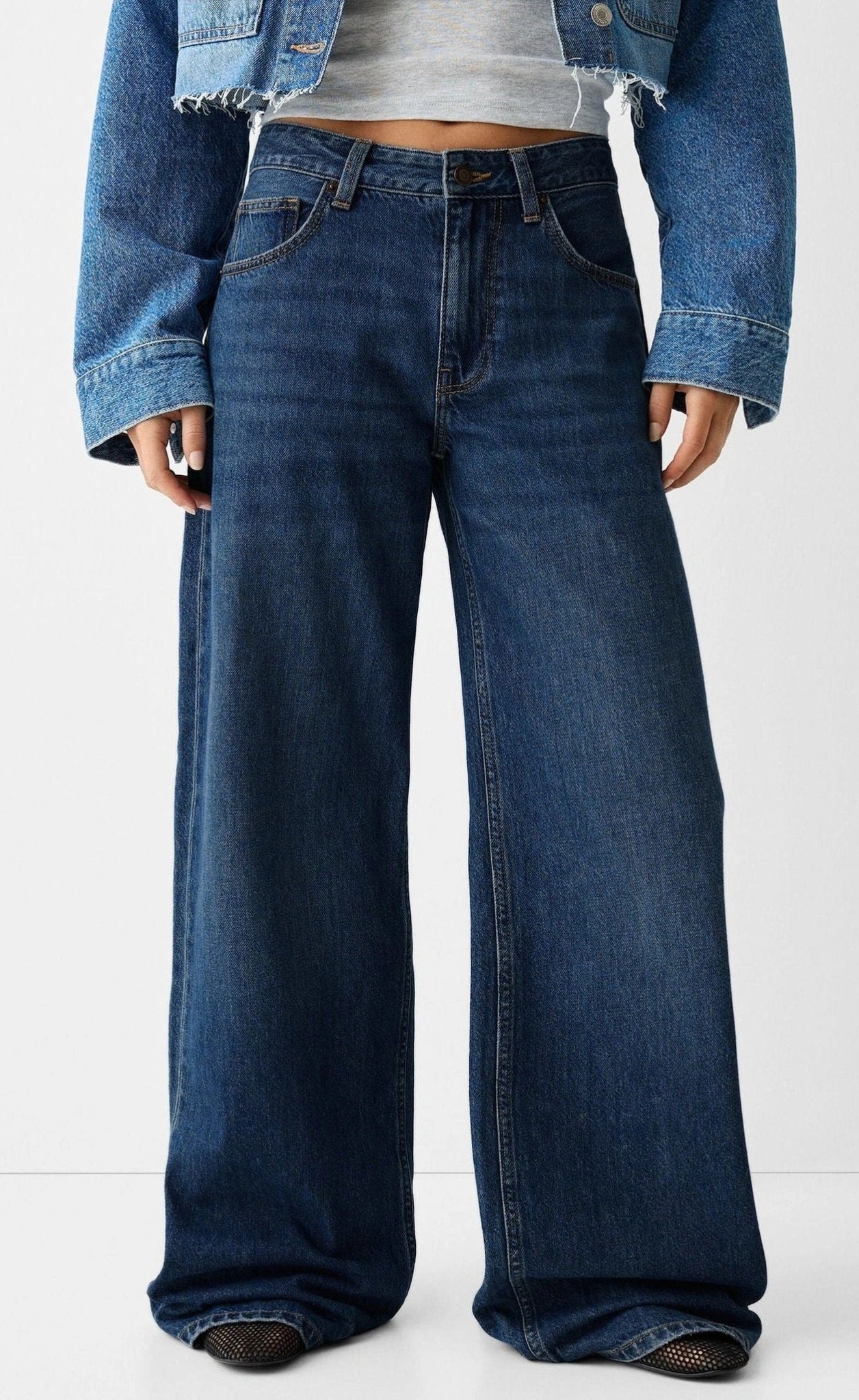 D600 High Waist Wide Leg Jeans | Dark Blue Wisker (MINOR FAULT)