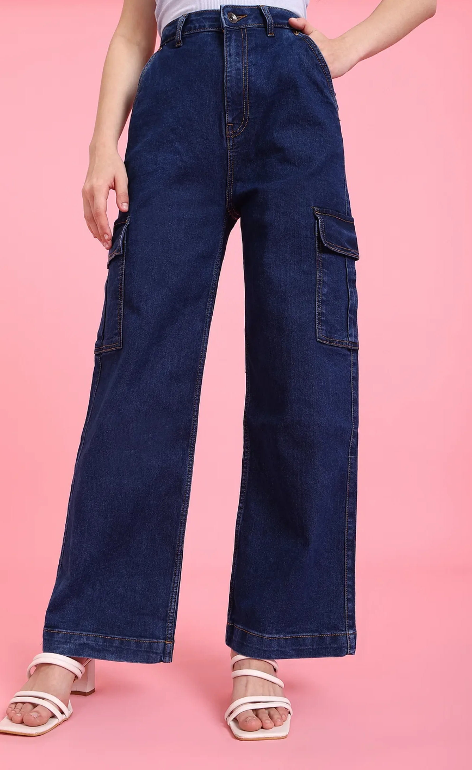 High Rise Wide Leg Cargo Jeans