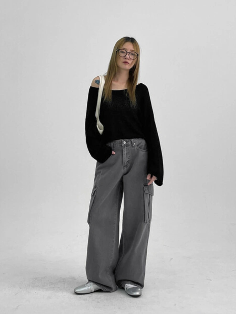 Zara Cargo High-Waist Wide-Leg Jeans - Vintage Grey