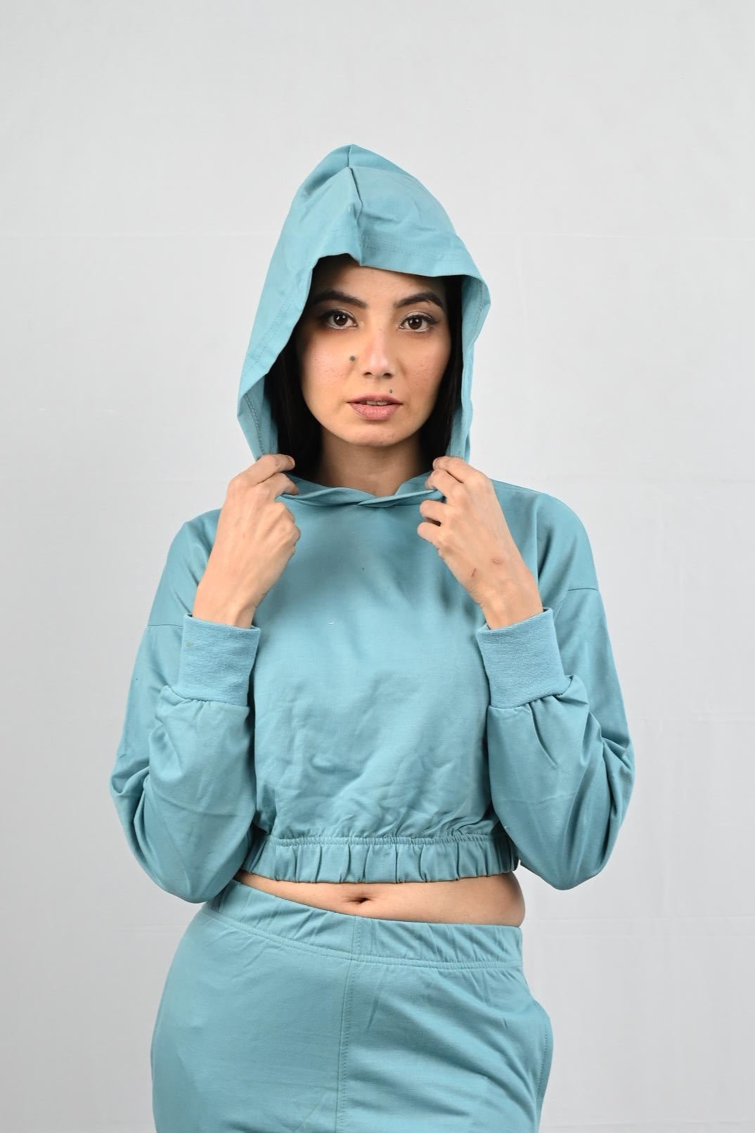 Hooded Crop Sweatshirt - Turquoise (MINOR FAULT)