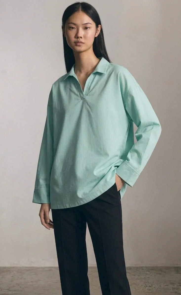 Oversized V-Neck Collar Shirt - Mint Green