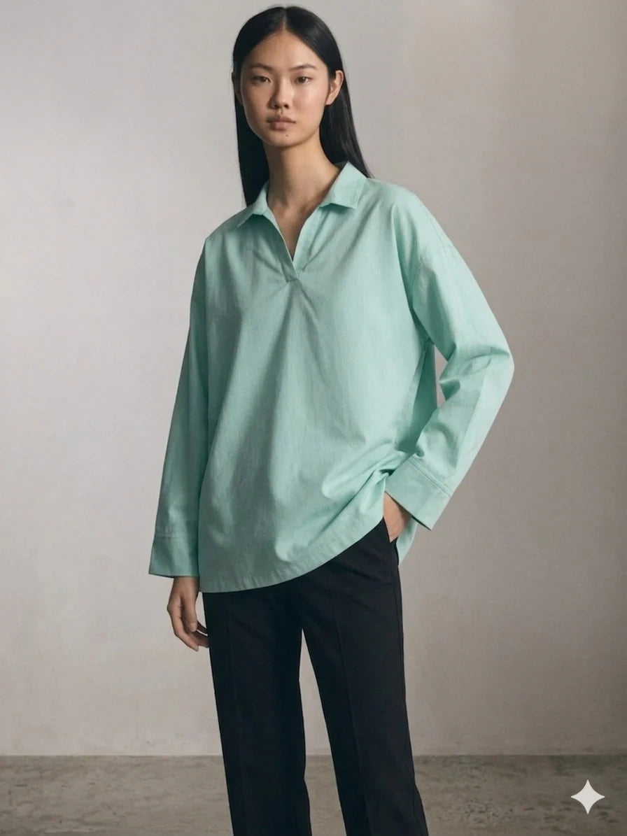Oversized V-Neck Collar Shirt - Mint Green
