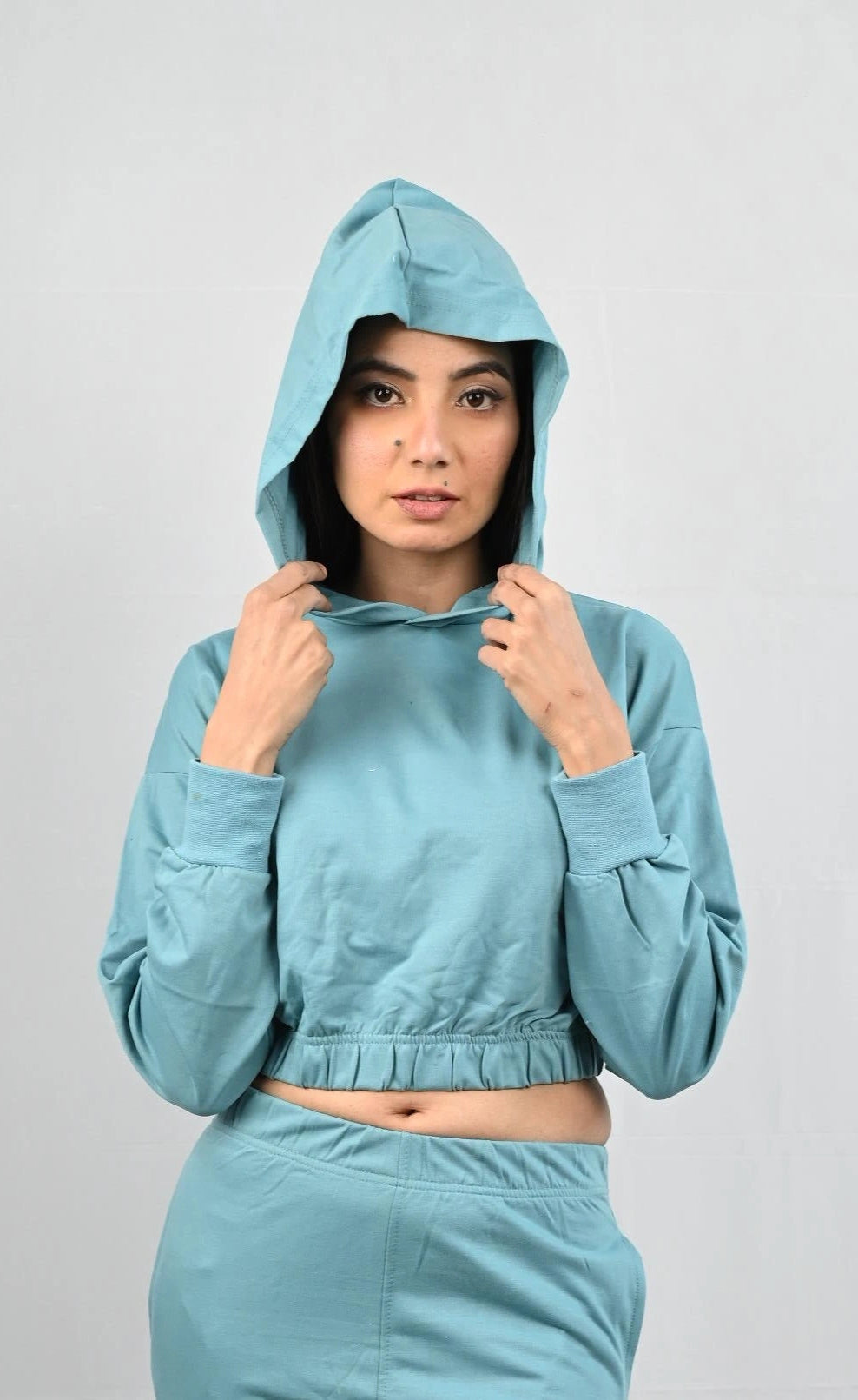 Hooded Crop Sweatshirt - Turquoise (MINOR FAULT)