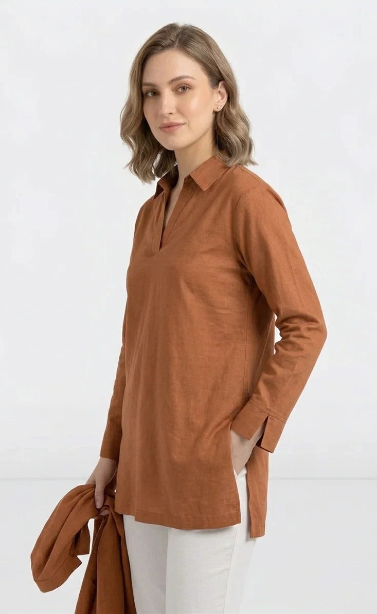 Oversized V-Neck Collar Shirt - Mustard