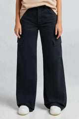 Black Cargo High-Waist Wide-Leg Jeans