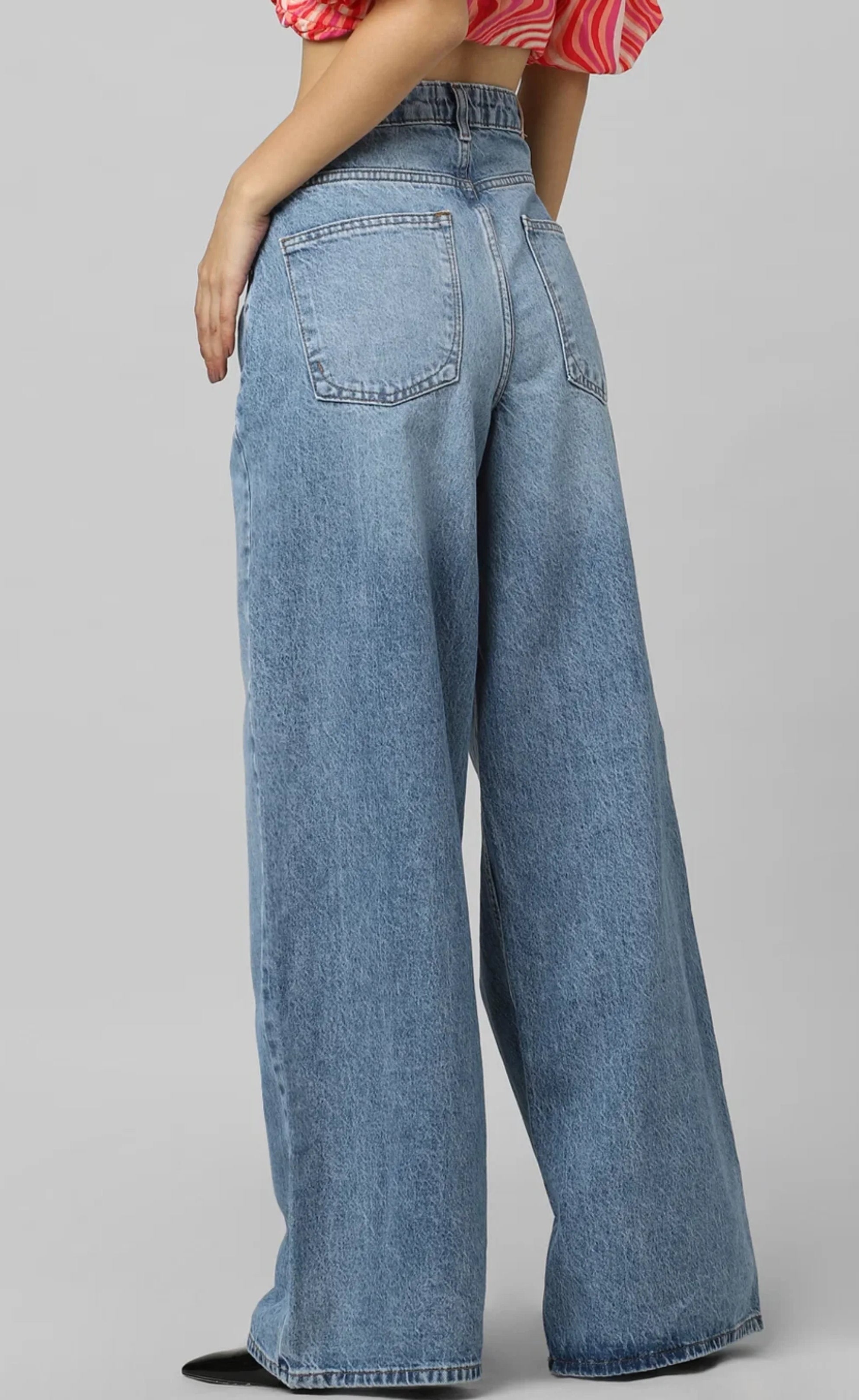 BLUE HIGH RISE EXTRA WIDE LEG JEANS