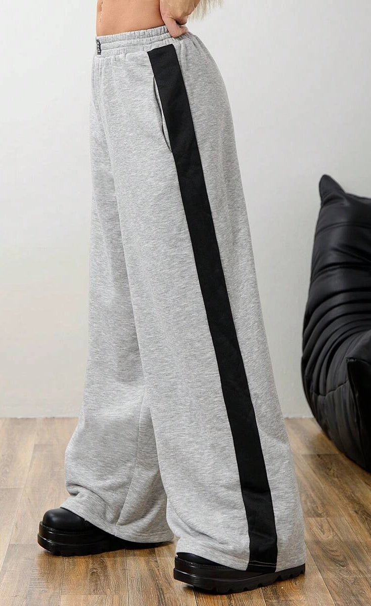 D600 Grey Side Panel Wide Leg Trouser