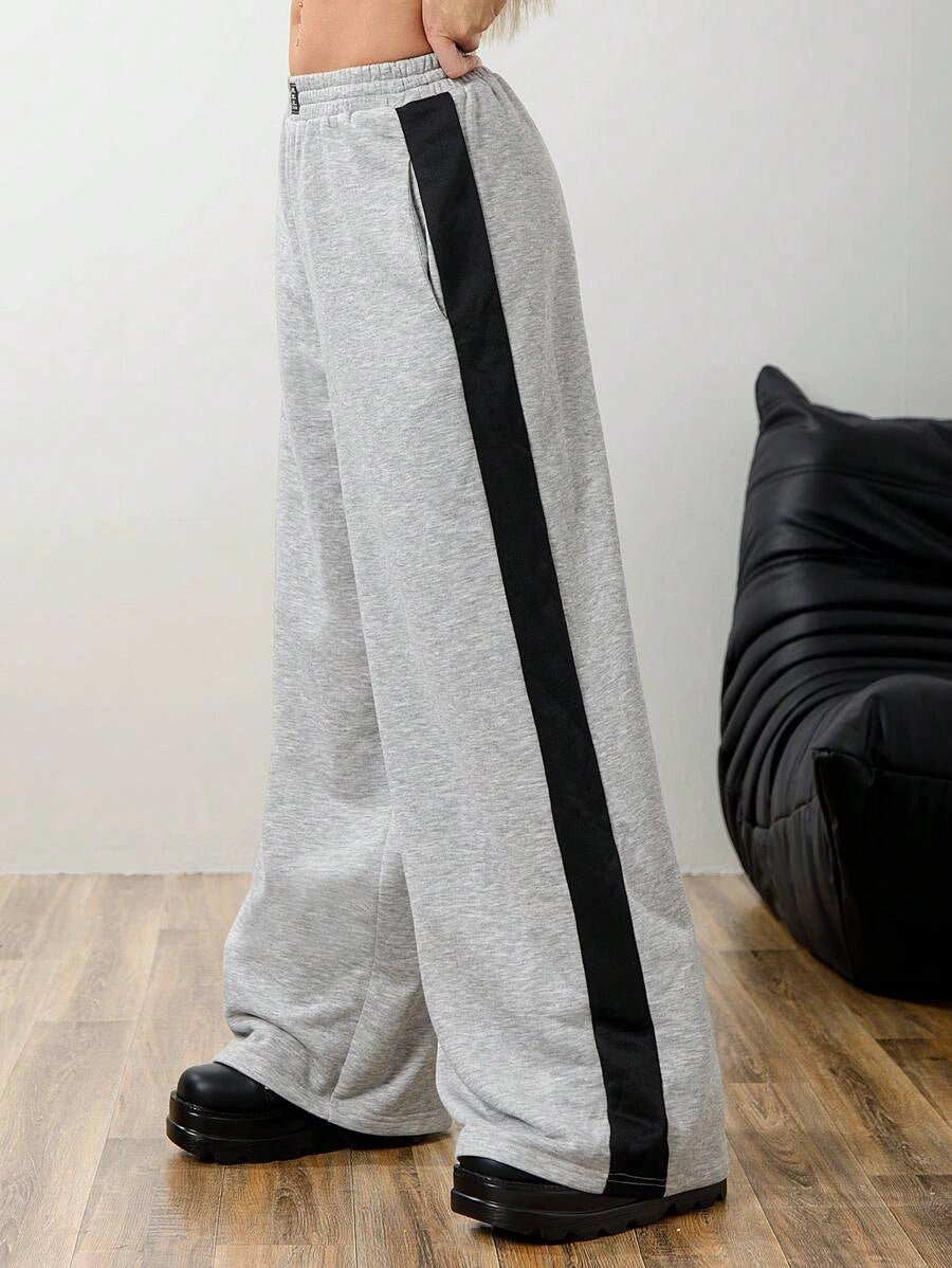 D600 Grey Side Panel Wide Leg Trouser