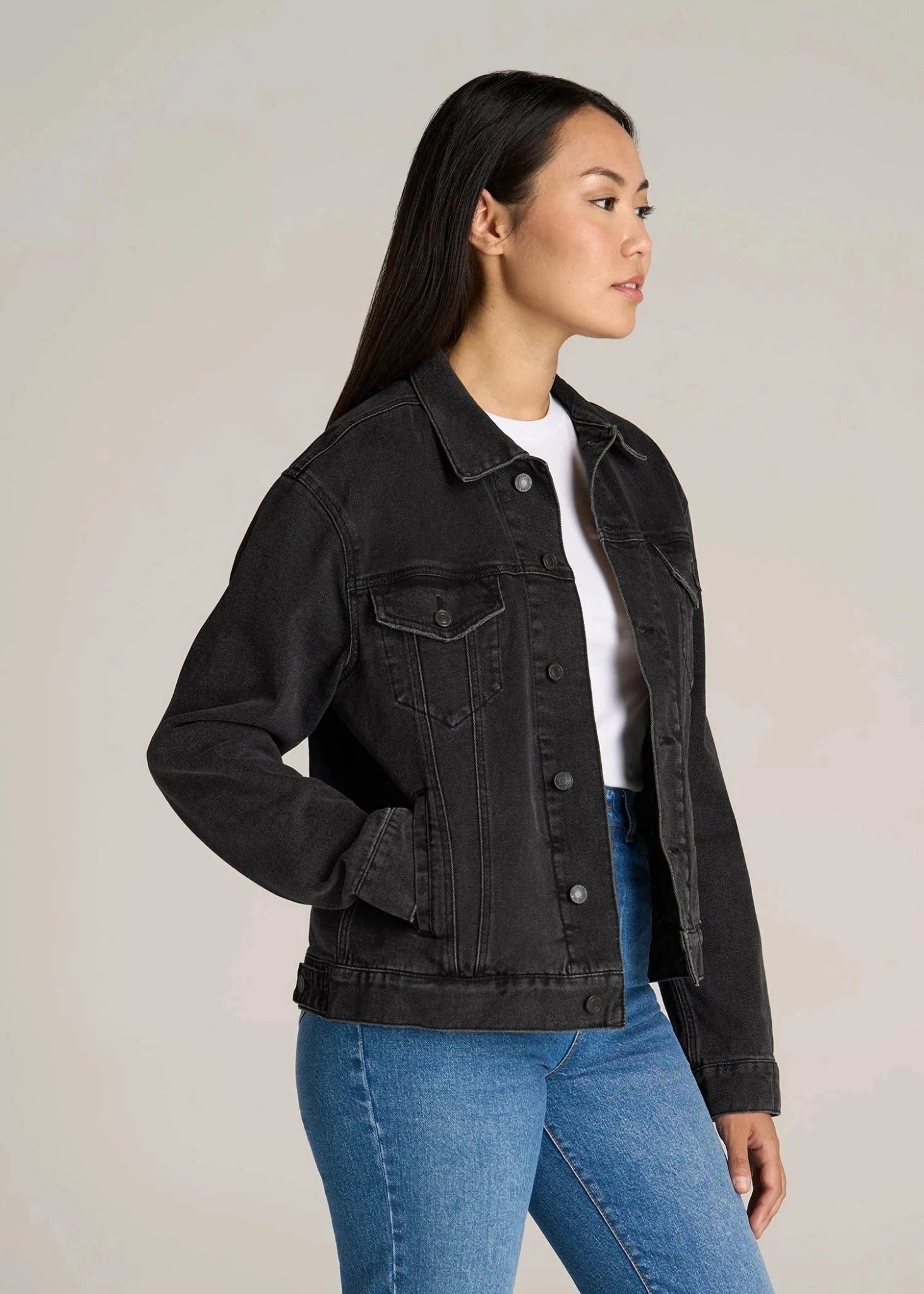 Women's Relaxed Denim Jacket - Black Stone Wash