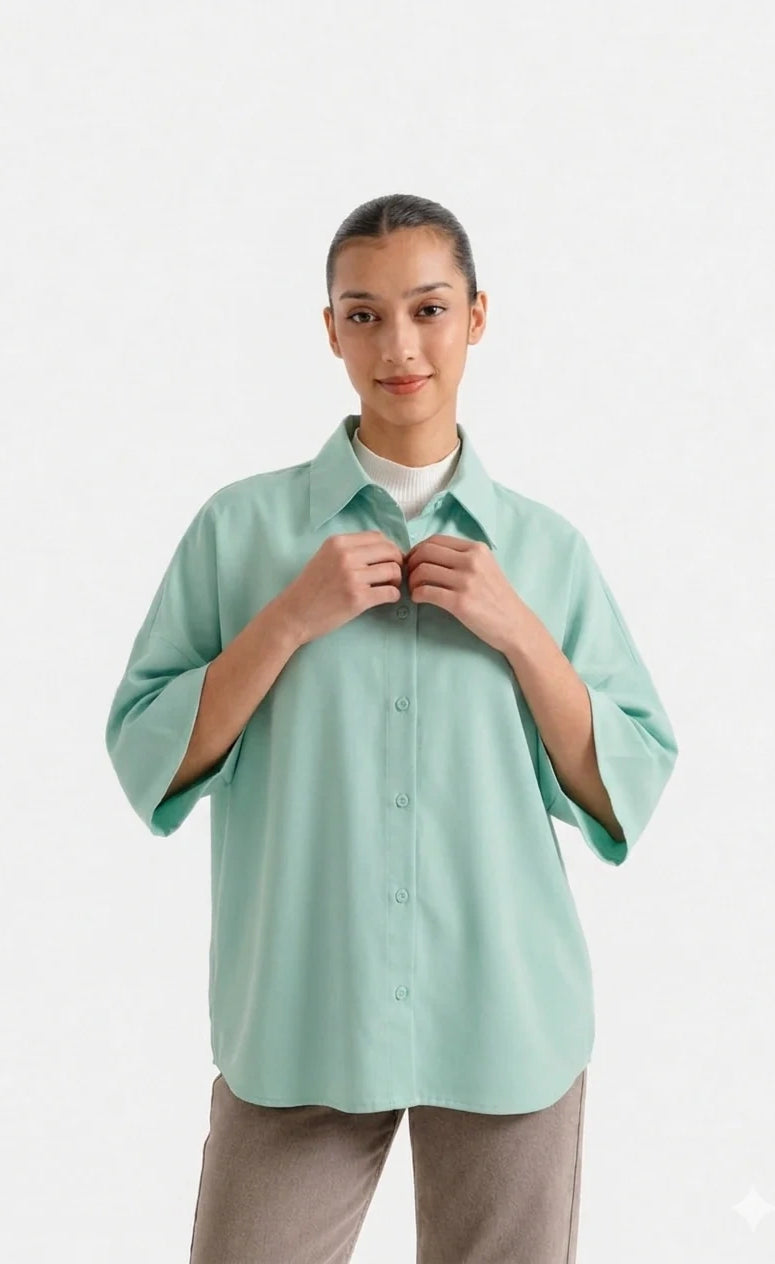 Oversized Button Down Shirt - Mint Green
