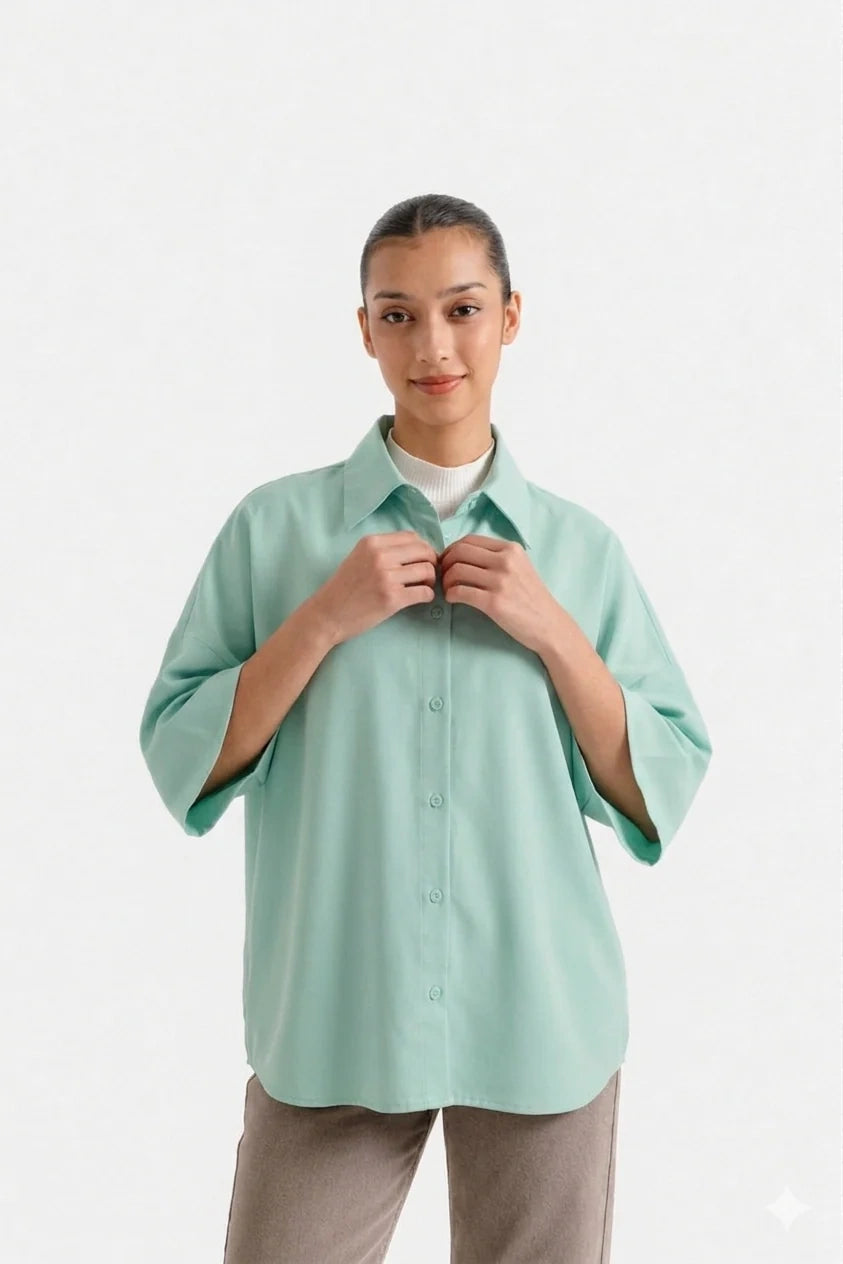 Oversized Button Down Shirt - Mint Green