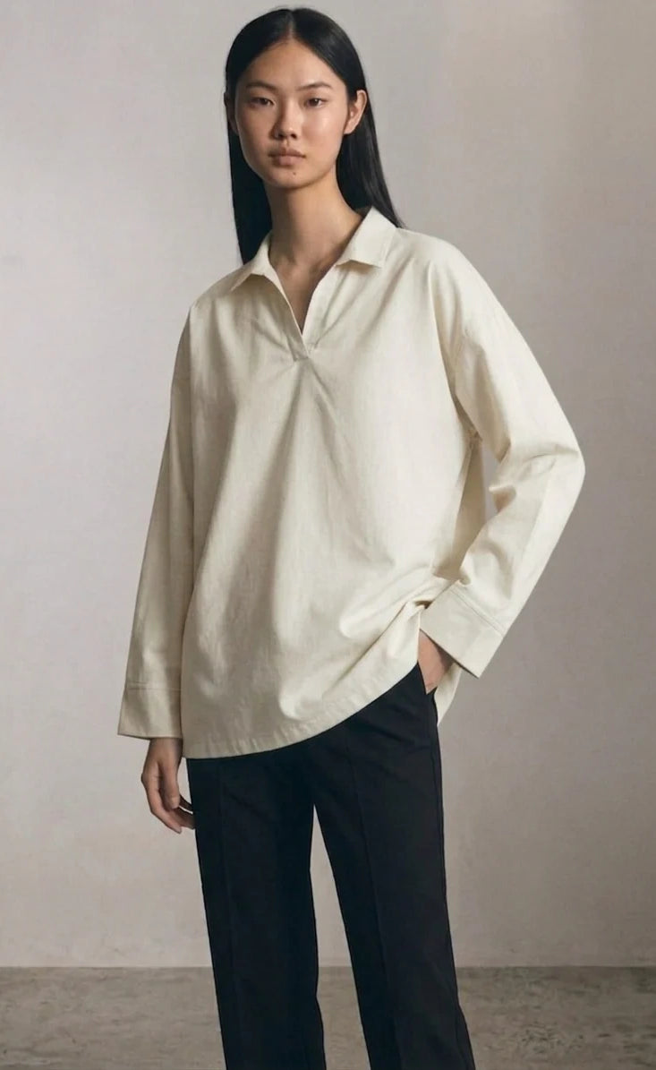 Oversized V-Neck Collar Shirt - Off White